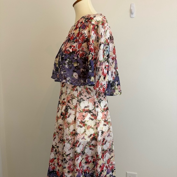 Floral Chiffon Fit & Flare Dress Size 8 Ruffle Sleeve Wedding Guest Formal - Picture 4 of 13